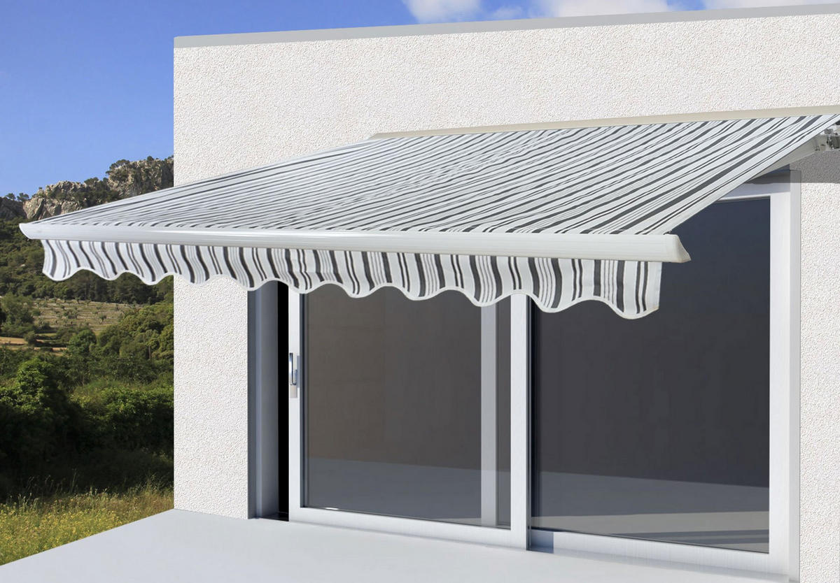 KASSETTEN-MARKISE MIT VOLANT Grau, Weiß - Weiß/Grau, Textil (400/23/300cm) - MCW