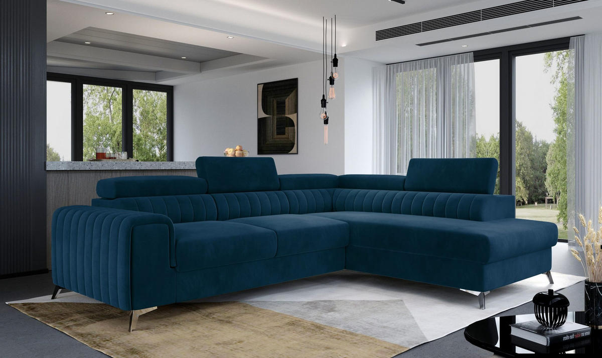 ECKSOFA - OLIVIER (Rechts, Dunkelblau) - Blau/Dunkelblau, Textil (275/205cm) - Möblo