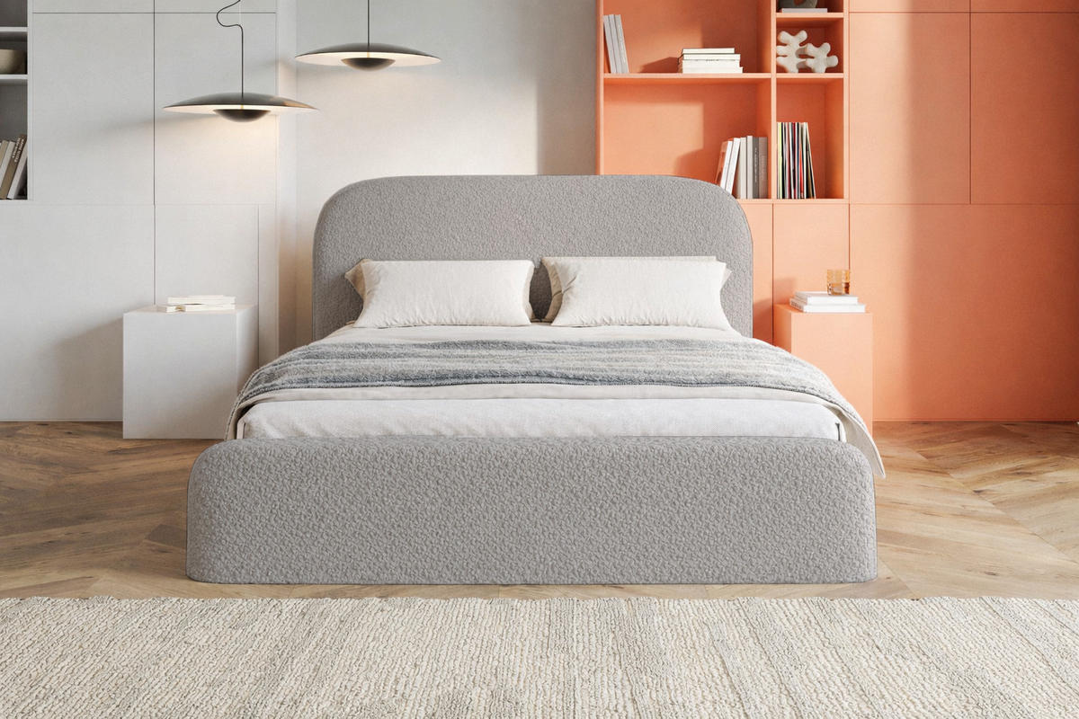 DOPPELBETT 180x200 Wendra Slim mit Lattenrost, Bettkasten, Boucle, Hellgrau - Hellgrau, Holz/Textil (180/200cm) - Emporius