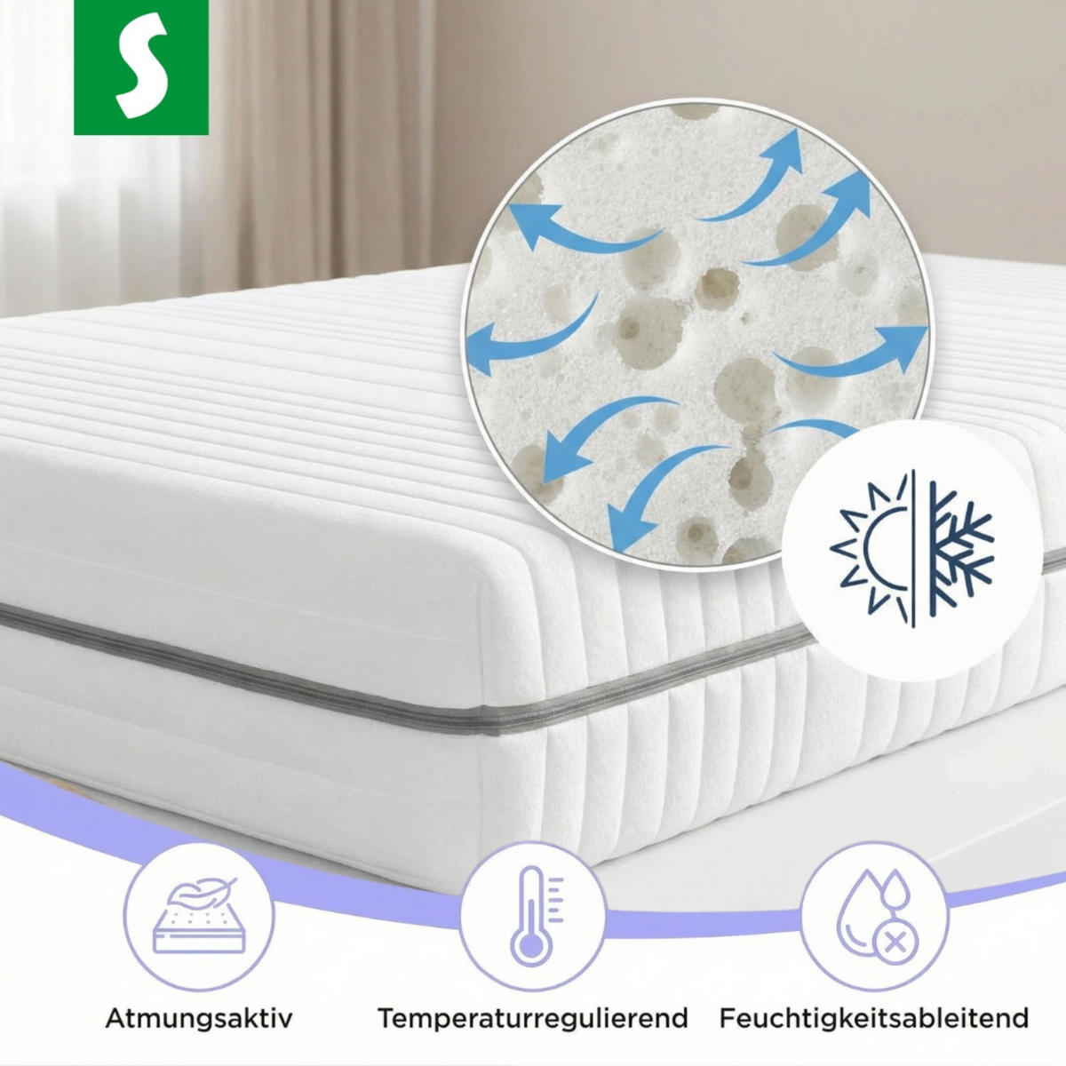 KALTSCHAUMMATRATZE 120x200 cm 25 cm hoch 7 Zonen H2 H3 ergonomisch orthopaedisch atmungsaktiv - Weiß, Textil (120/200cm) - Schlaftroll