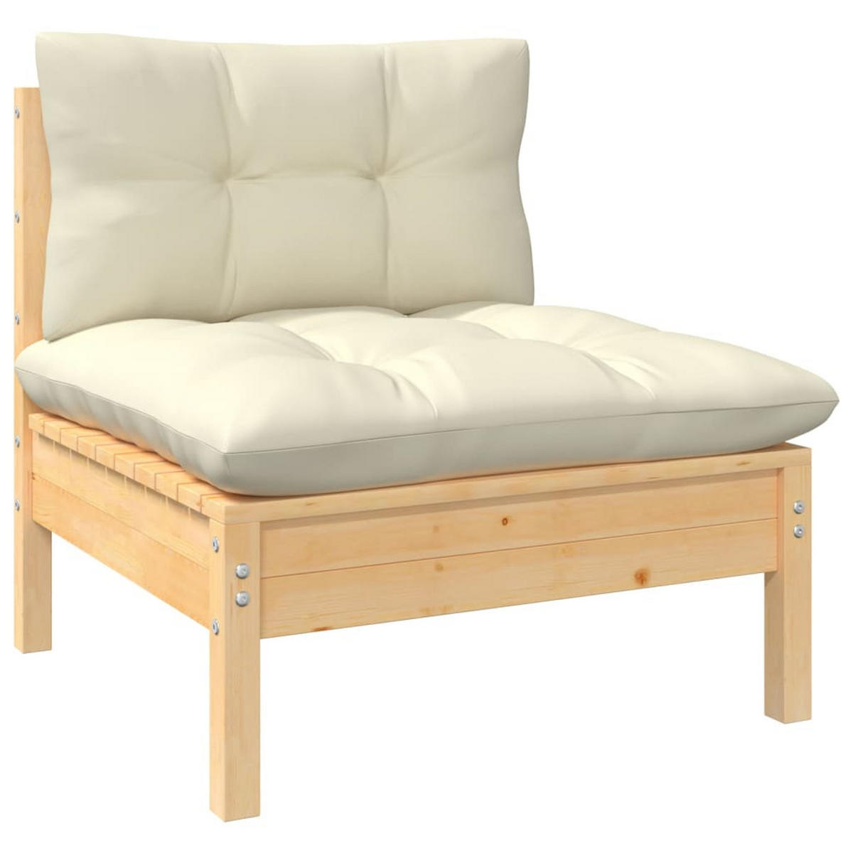 GARTEN-LOUNGE-SET 7-teilig Mit Creme Kissen Kiefernholz - Creme, Holz - vidaXL
