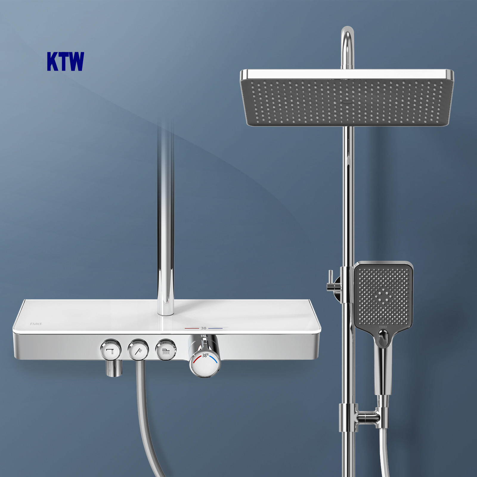 ÜBERKOPFBRAUSESET mit Handbrause und Thermostat mit Ablage Chrom - Chromfarben, Metall (44.5/127/45cm) - EMKE