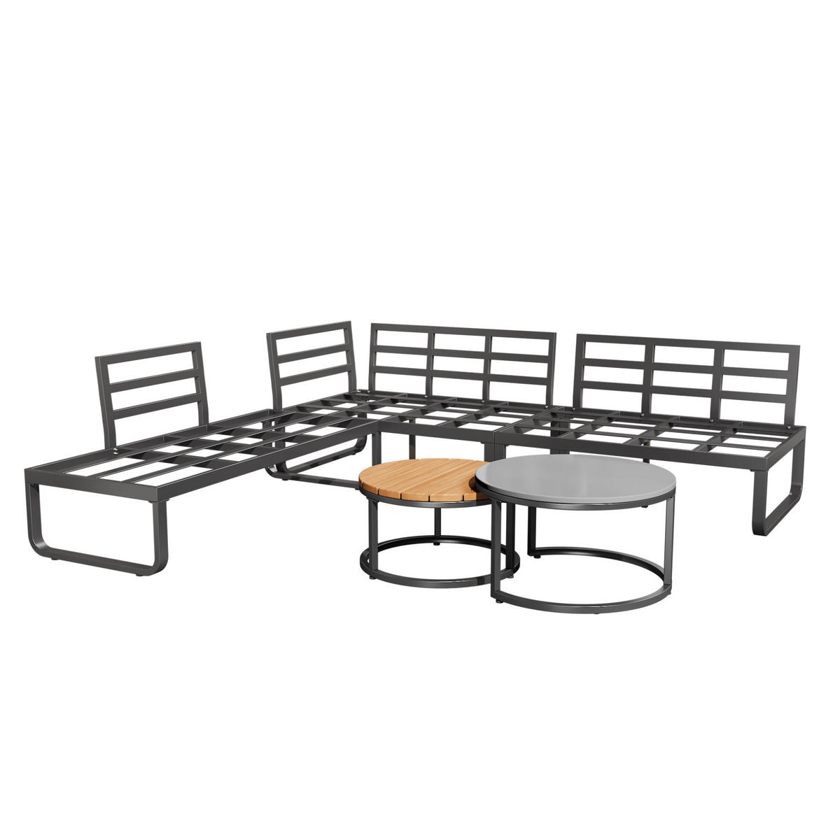 GARTENMÖBEL-SET 5-tlg. mit 2 Tischen Eisen Grey - Grau, Metall - Beauniv