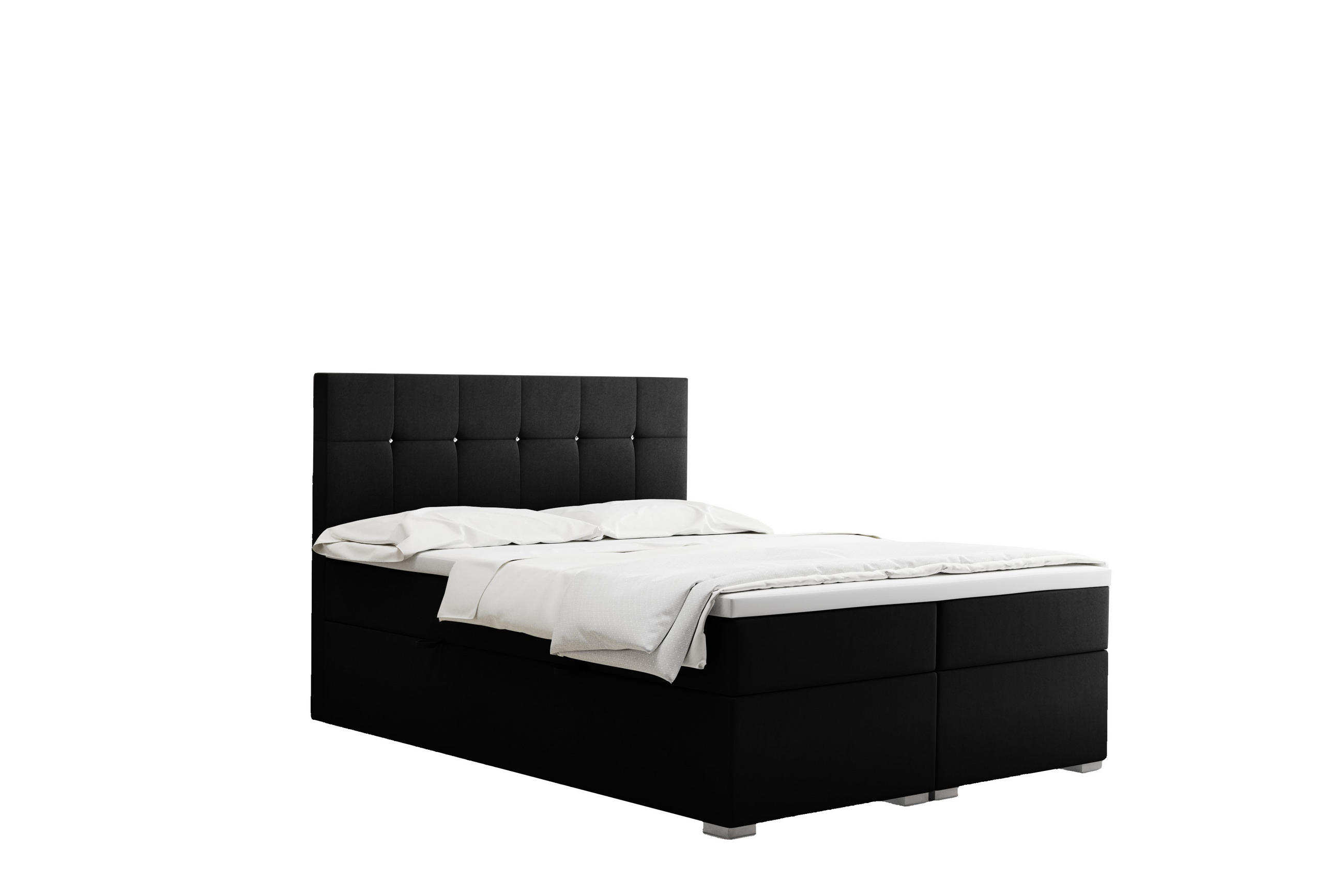 BOXBETT Mit Matratze Und Bettkasten LINDT Stoff Velvet 120x200 cm Schwarz H2-Pocket - Schwarz, Holz/Holzwerkstoff (120/200cm) - Kaiser Möbel