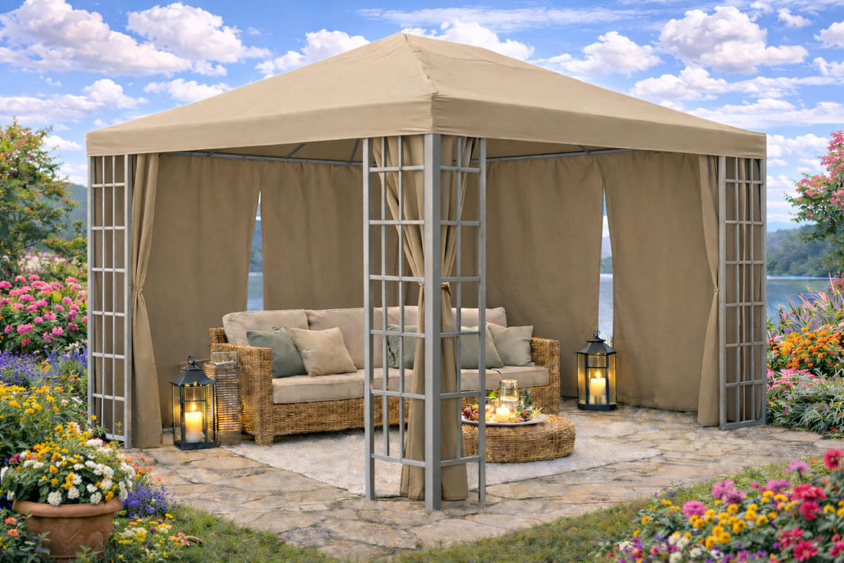 ERSATZDACH Rank-Pavillon mit Volant 3x4m Beige - Beige, Textil (300/50/400cm) - QUICK STAR