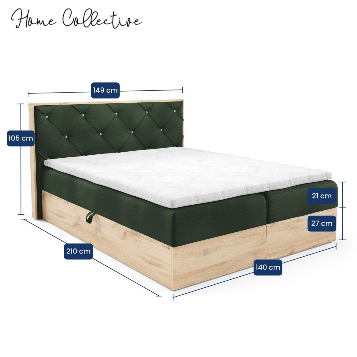 BOXBETT Holzoptik Sonoma Eiche mit Topper 140x200 cm Grün - Grün, Textil (140/200cm) - Home Collective