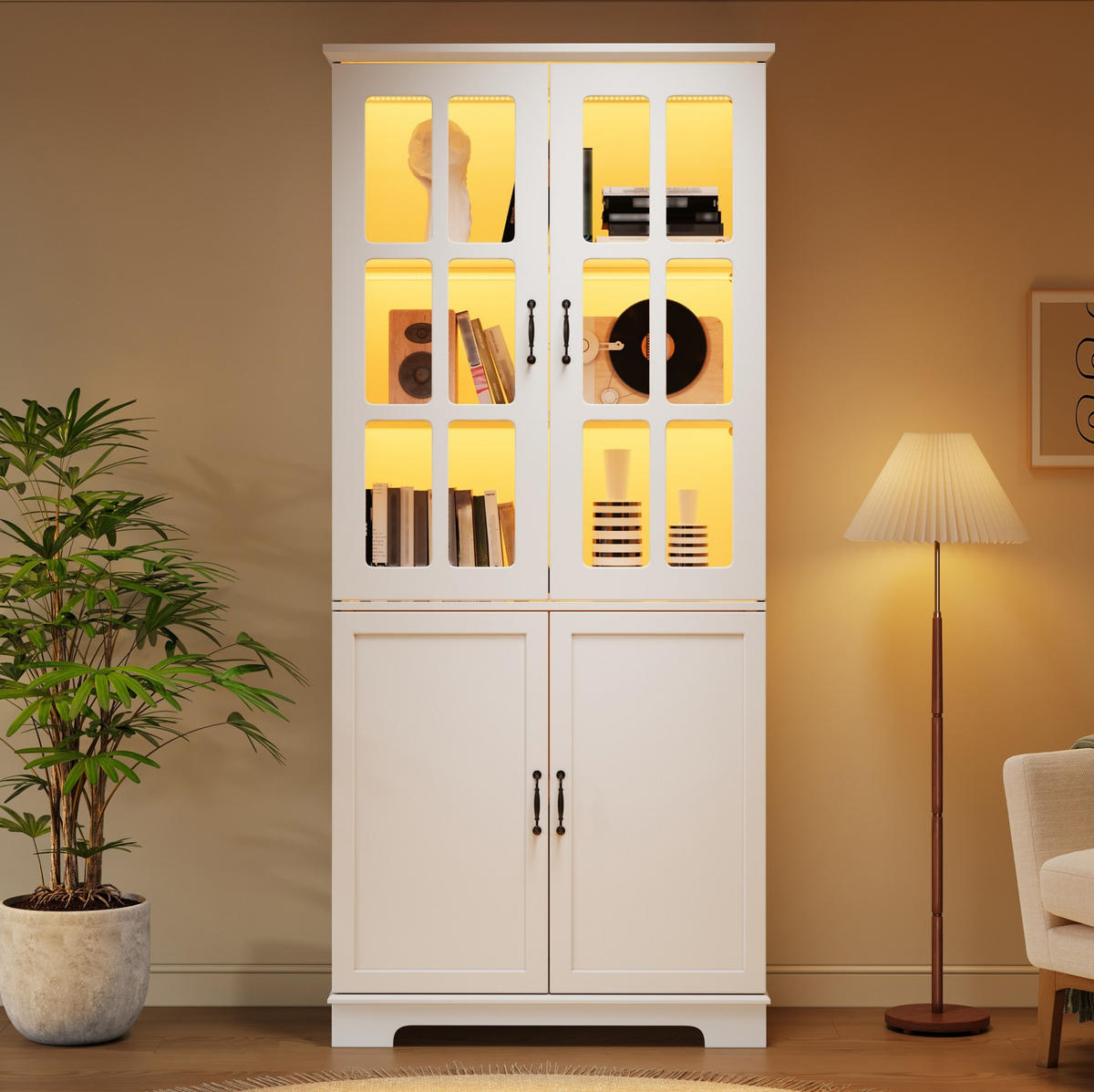 VITRINENSCHRANK 80 x 38 x 180 cm Weiß mit 4 Türen Landhausstil - Weiß, Holzwerkstoff (38/180/80cm) - Beauniv