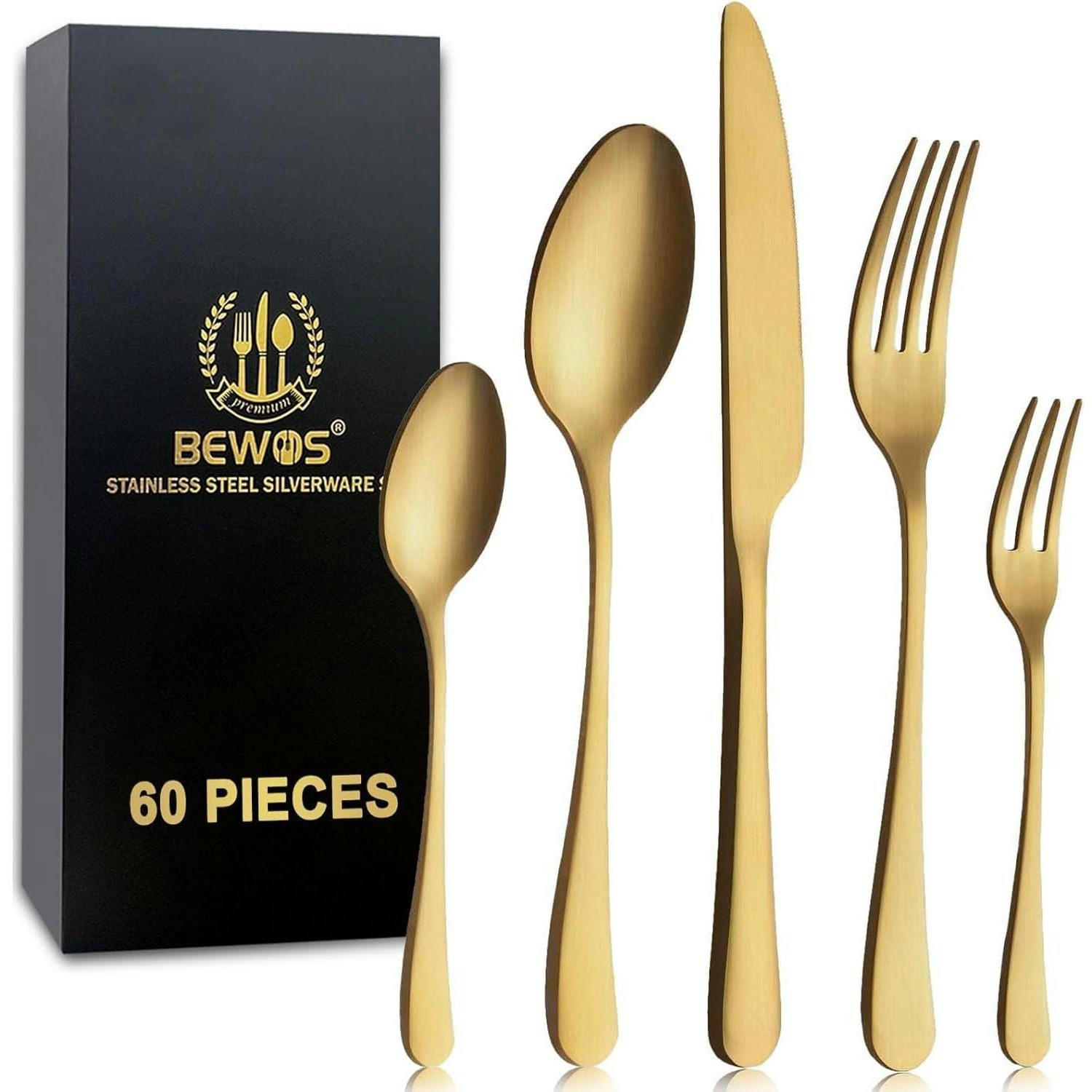 BESTECKSET 60-teilig für 12 Personen Matt Gold - Goldfarben, Metall