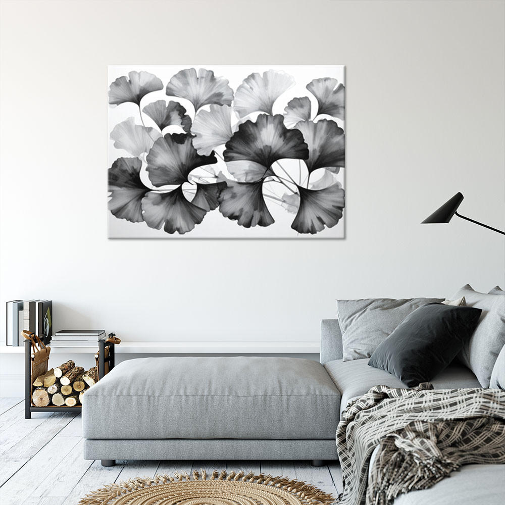 LEINWANDBILD Ginkgo Schwarz-weiße Blätter 120x80cm - Schwarz, Textil (120/80cm) - Feeby