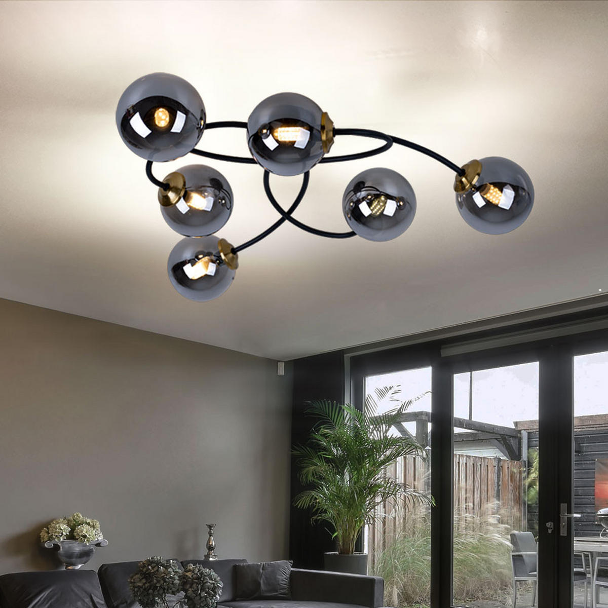 LED DECKENLEUCHTE Metall Schwarz Glas - Schwarz, Glas (52/45/17.5cm) - Globo Lighting