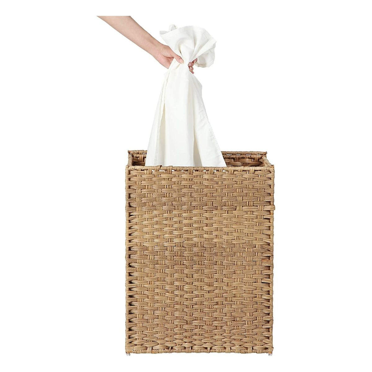 WÄSCHEKORB mit 2 Griffen und abnehmbarer Tasche - Seegrasimitat - Braun, Kunststoff (32/61/45.5cm) - Calicosy