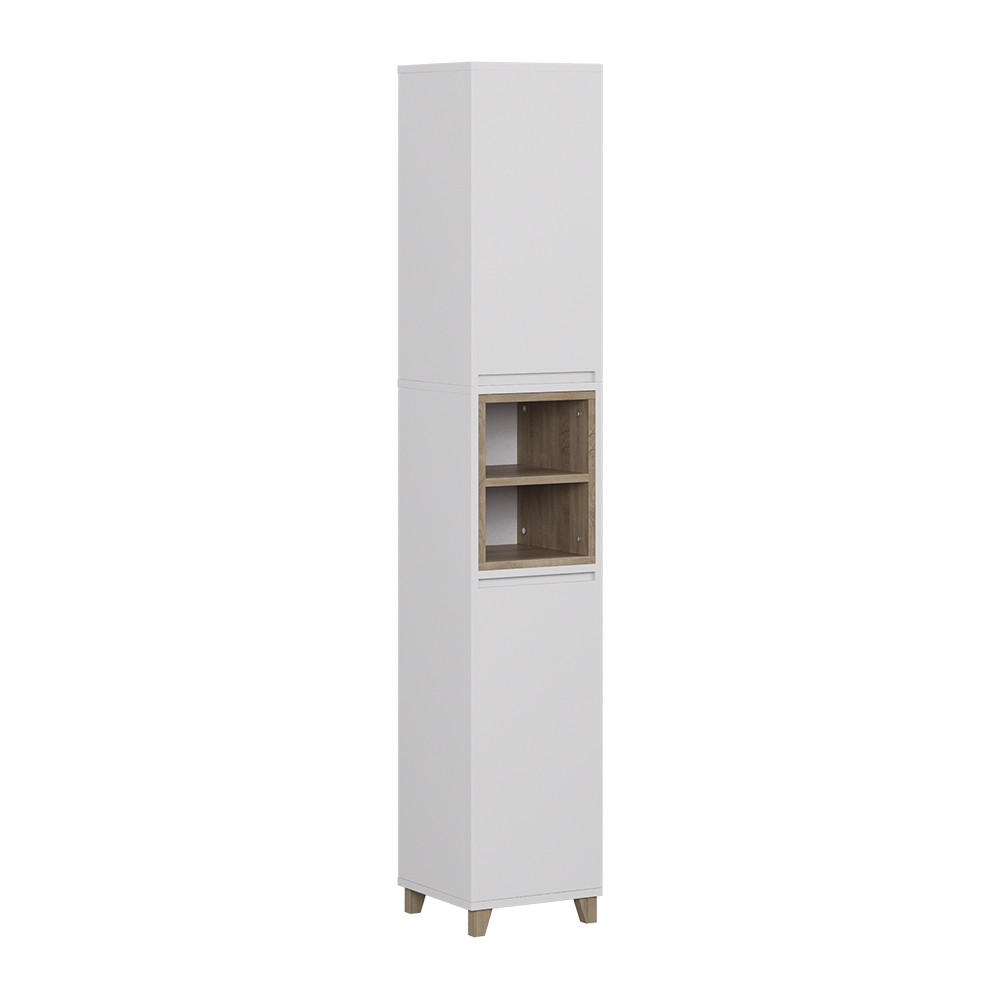 BADRUMSSKÅP Elnor Vit/ek 30x170 cm med 2 dörrar Vit, Ekfärgad 170/30/30 cm