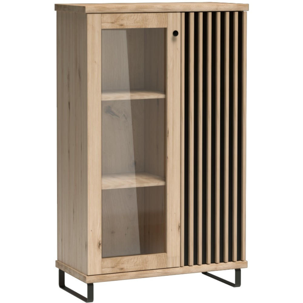 VITRINE Caya mit zwei Türen und Metallbeinen, Eiche Artisan - Schwarz/Eiche Artisan, Holzwerkstoff/Metall (86/142/41cm) - Beautysofa