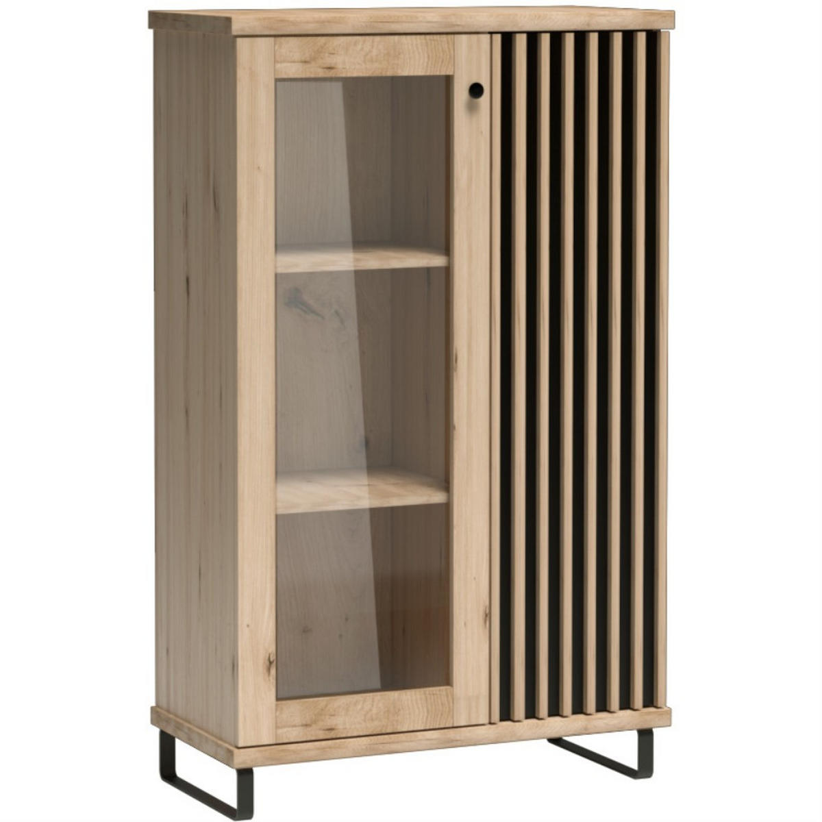 VITRINE Caya mit zwei Türen und Metallbeinen, Eiche Artisan - Schwarz/Eiche Artisan, Holzwerkstoff/Metall (86/142/41cm) - Beautysofa
