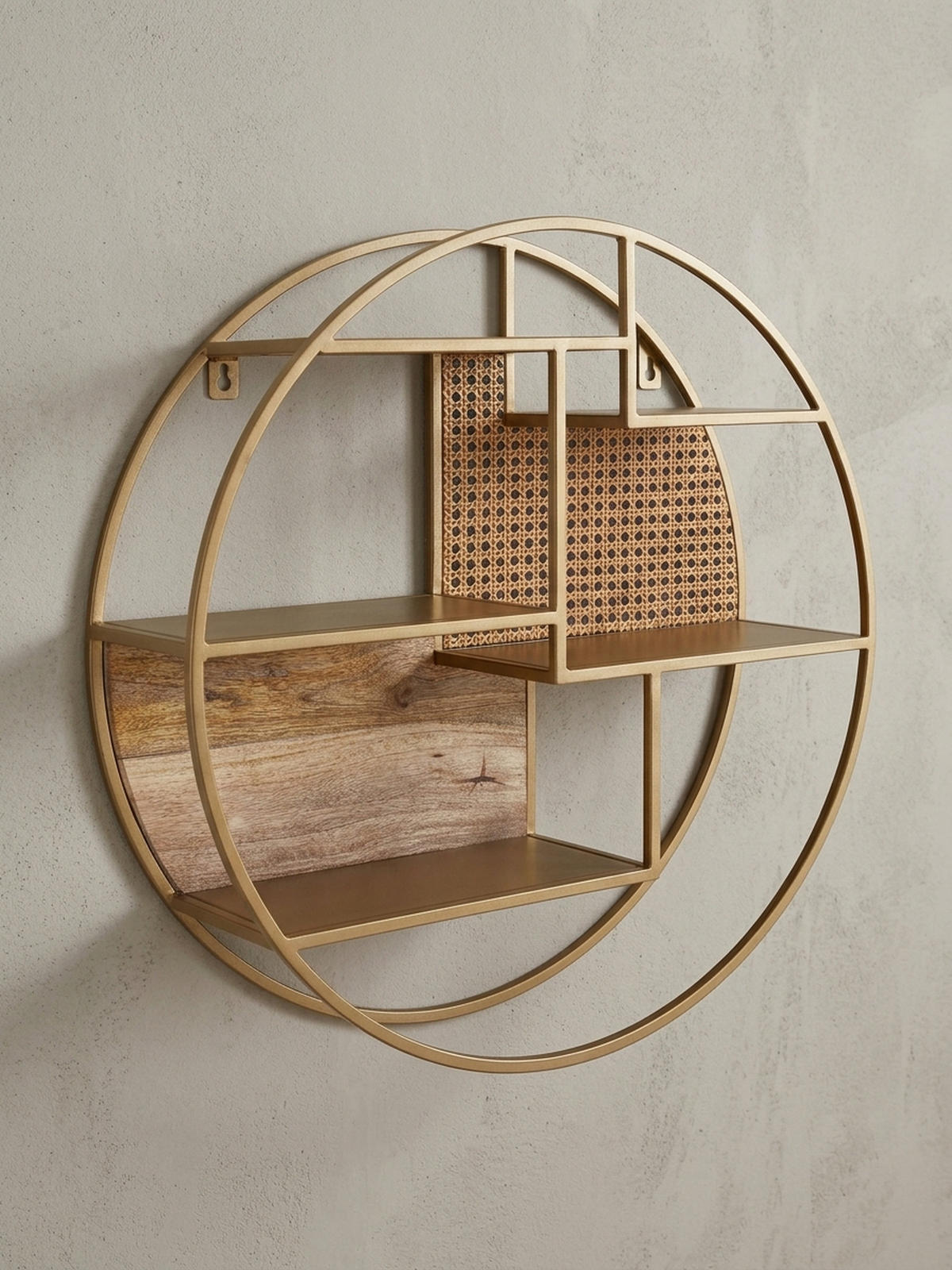 WANDREGAL Rattan Massivholz Metall Industrial Stil mit 5 Ablagen - Braun, Holz/Metall (62/17/62cm) - KADIMA DESIGN