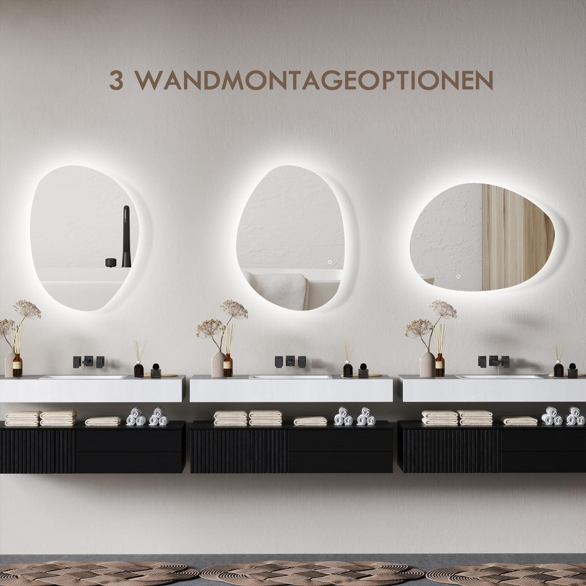 BADSPIEGEL Gehärtetes Glas Silber - Silberfarben, Glas (60/5/80cm) - HOMCOM