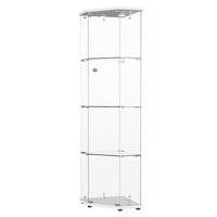 VITRINE 4 Etagen, 1 Tür, LED-Touchlicht Sockel, Pentagon, Weiß - Weiß, Glas (60/160/40cm) - EuroLiving