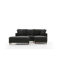 ECKSOFA mit Hocker, Schlaffläche - Anthrazit/Walnussfarben, Holz/Kunststoff (155/210cm) - myHomelando