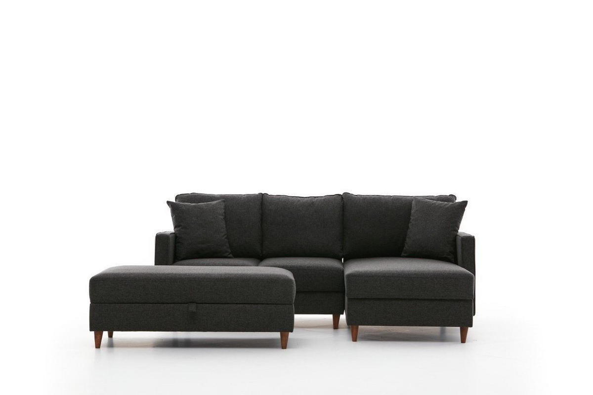 ECKSOFA mit Hocker, Schlaffläche - Anthrazit/Walnussfarben, Holz/Kunststoff (155/210cm) - myHomelando