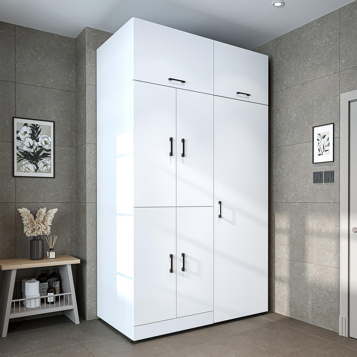 WASCHMASCHINENSCHRANK DORA-I 130cm Breit, 230cm Hoch - Weiß, Holzwerkstoff (130/230/73.8cm)