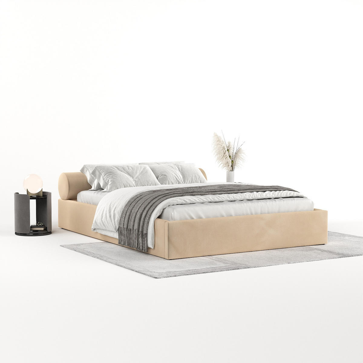 POLSTERBETT Solvo mit Stauraum 200/200 cm Hellbeige im Kronos Stoff - Beige/Schwarz, Holz/Holzwerkstoff (200/200cm) - AltaBeds