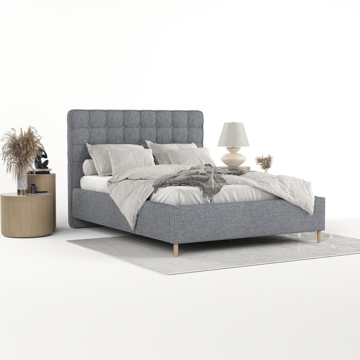 POLSTERBETT Paloma 120/200 cm Grau im Neve Stoff - Naturfarben/Grau, Holz/Holzwerkstoff (120/200cm) - AltaBeds