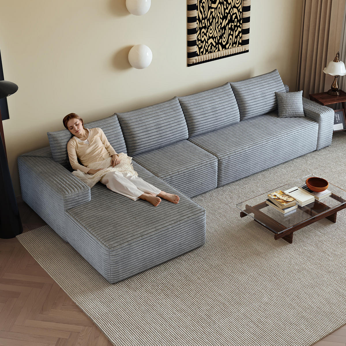 ECKSOFA 340/175/83 cm Grau mit L-förmiger Chaiselongue, Linke Seite - Grau, Textil (340/175cm) - Oxeza