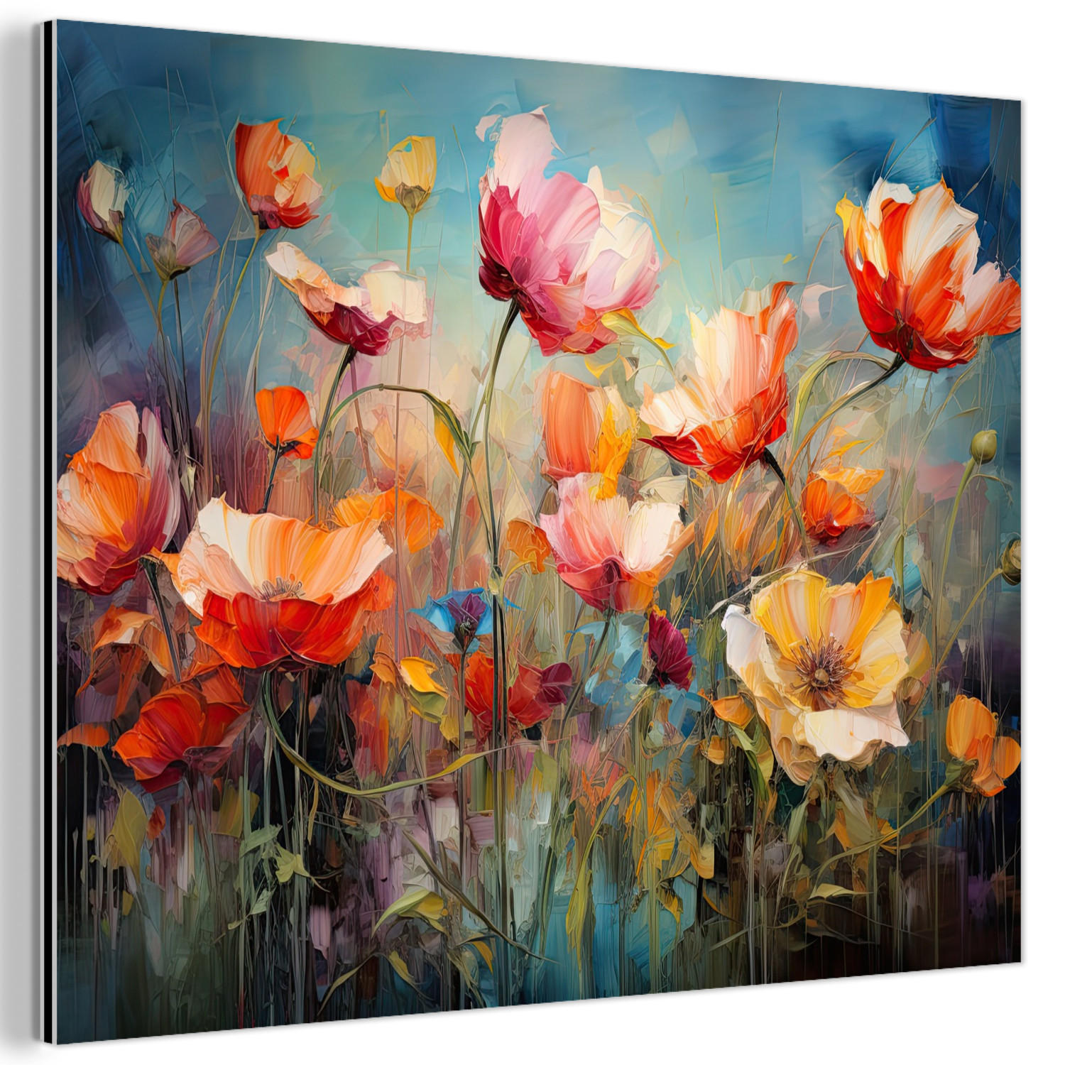 METALLBILD Blumen - Aquarell - Kunst - Botanisch - Natur 80x60 cm - Orange, Metall (80/60cm) - MuchoWow