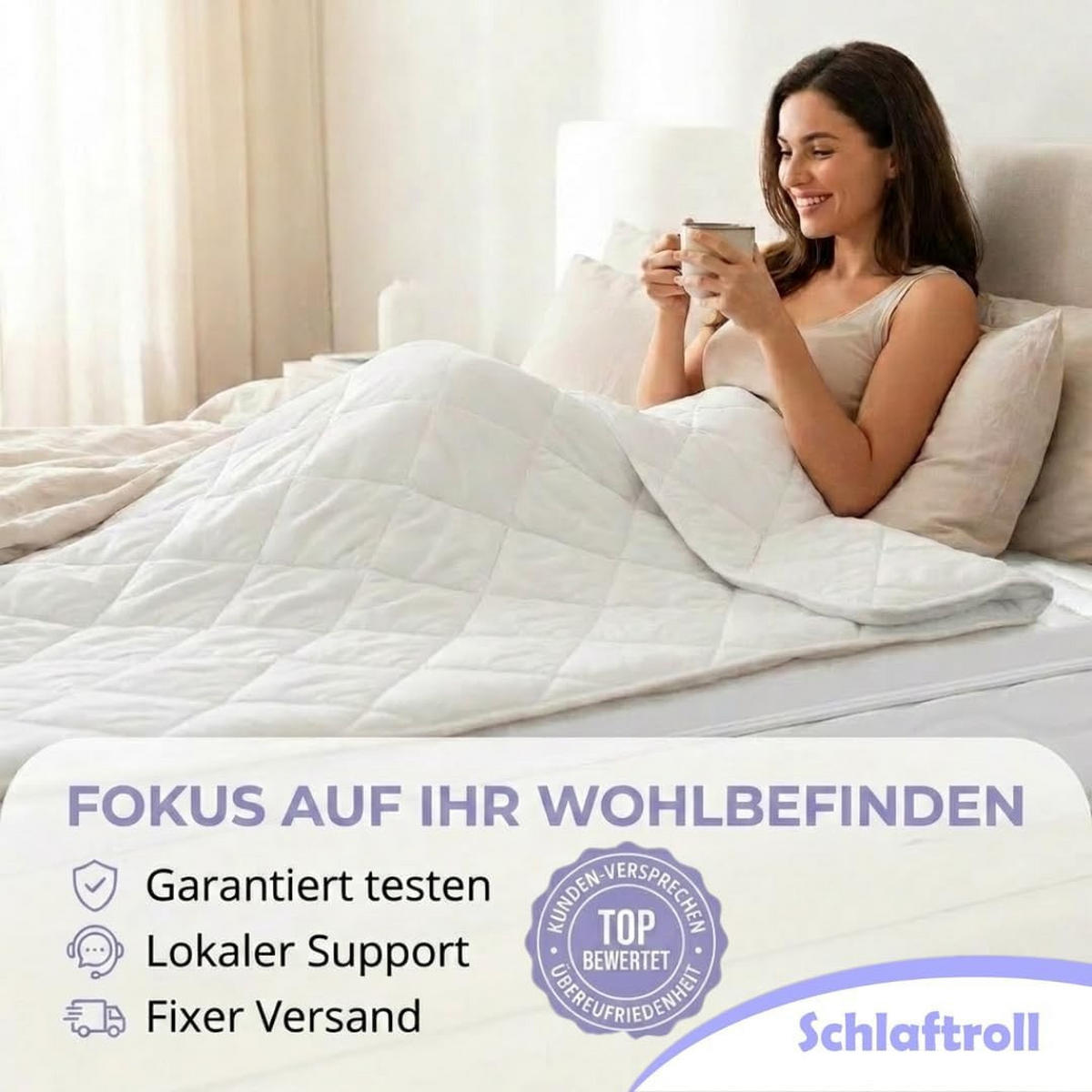 TOPPER 180x200 cm – 7 Zonen - 8 cm Gelschaum – TENCEL™ Lyocell Bezug – präzise Druckentlastung - Weiß, Textil (180/200cm) - Schlaftroll