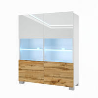 VITRINE Hochschrank mit LED-Leuchten, Weiß/Wotan Eiche - Eiche Wotan/Weiß, Holz (100/115/36cm) - B BELINI GROUP
