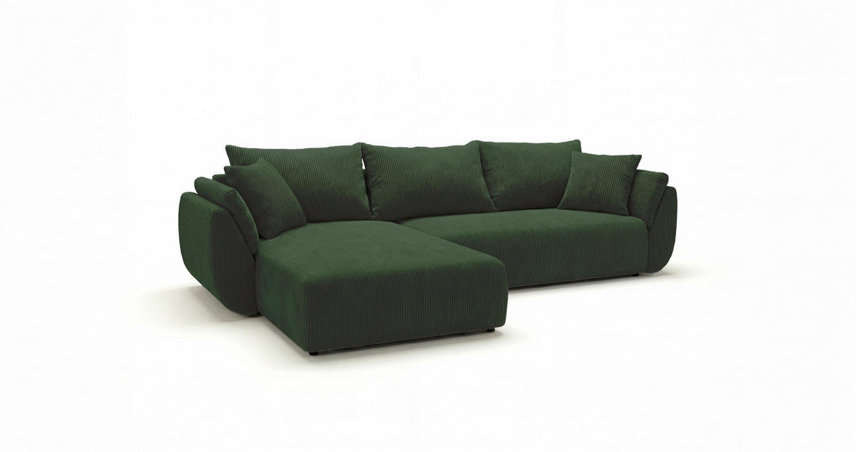 ROHOVÁ pohovka SYDNEY levá zelená manšestr Poso 14 - funkce spaní, úložný prostor - zelená barva, textil (280/174cm) - Cornero