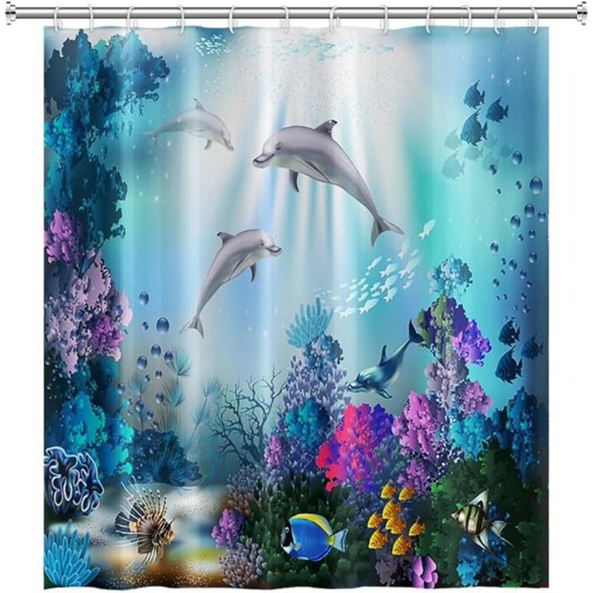 DUSCHVORHANG 120 x 180 cm Ozean Delfin tropisch Tiere Badezimmer - Blau, Textil (120/180cm) - MCBOSON
