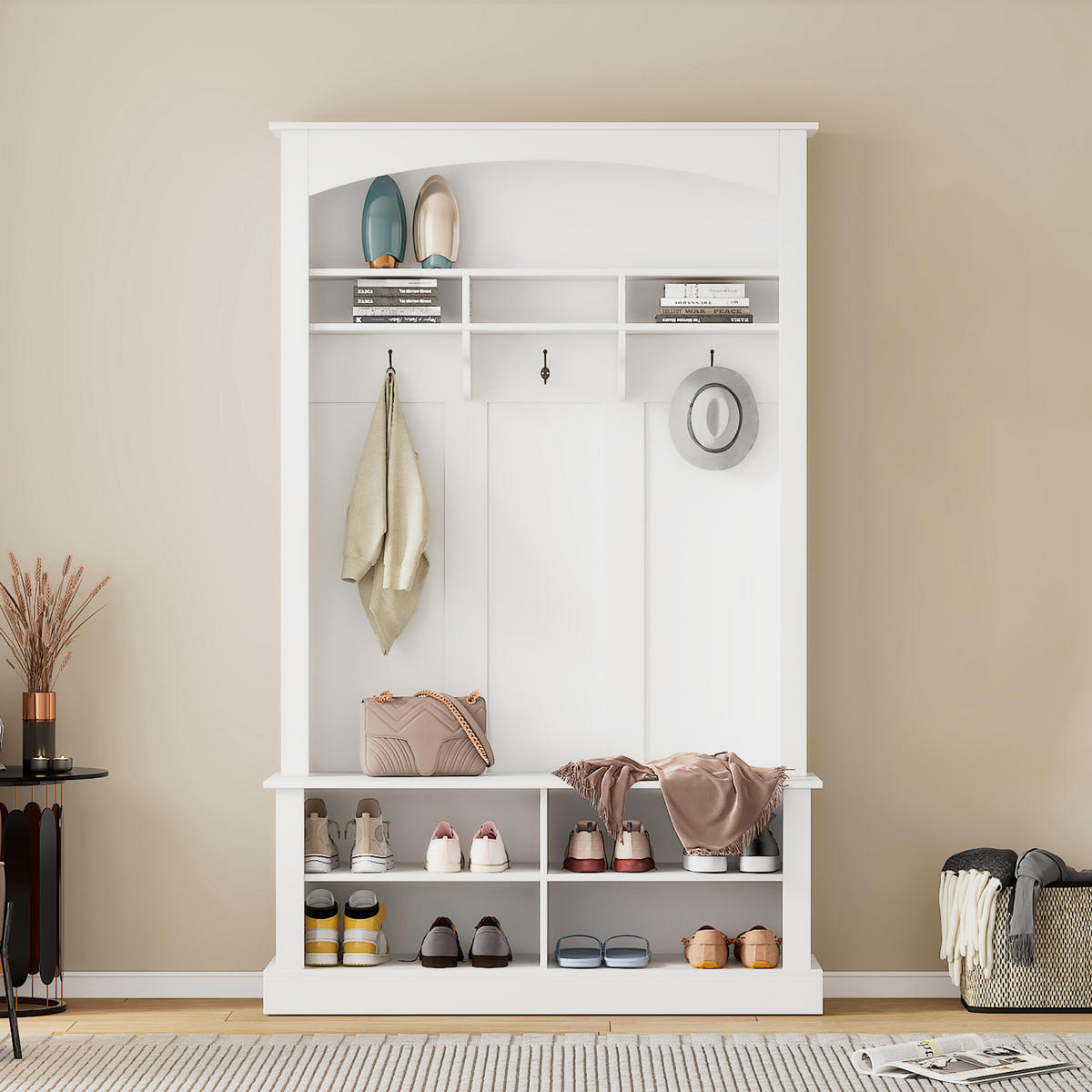 STANDGARDEROBE mit Sitzbank und Schuhablage in Weiß, 120/40/190 cm - Weiß, Holzwerkstoff (40/190/120cm) - BEAOK