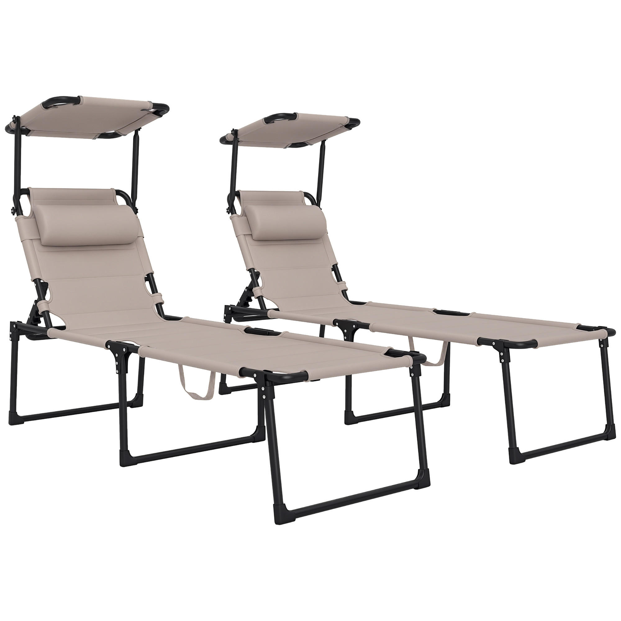 SONNENLIEGE 2er-Set DE-15652 klappbar, verstellbares Sonnendach Khaki - Mokka, Metall (200/45/70cm) - ComfortXL