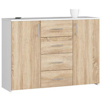 KOMMODE Weiß, Sonoma Eiche 110x35x80 cm - Silberfarben/Weiß, Holzwerkstoff/Kunststoff (110/80/35cm) - Akord