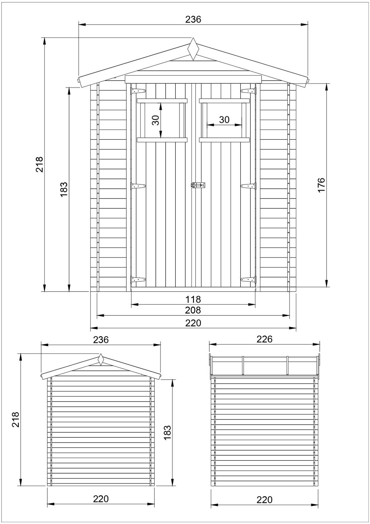 HOLZHAUS GARTENHAUS M369 - B236xL226xH218 cm/ 4.33 m2 - Beige, Holz (236/218/226cm) - Timbela