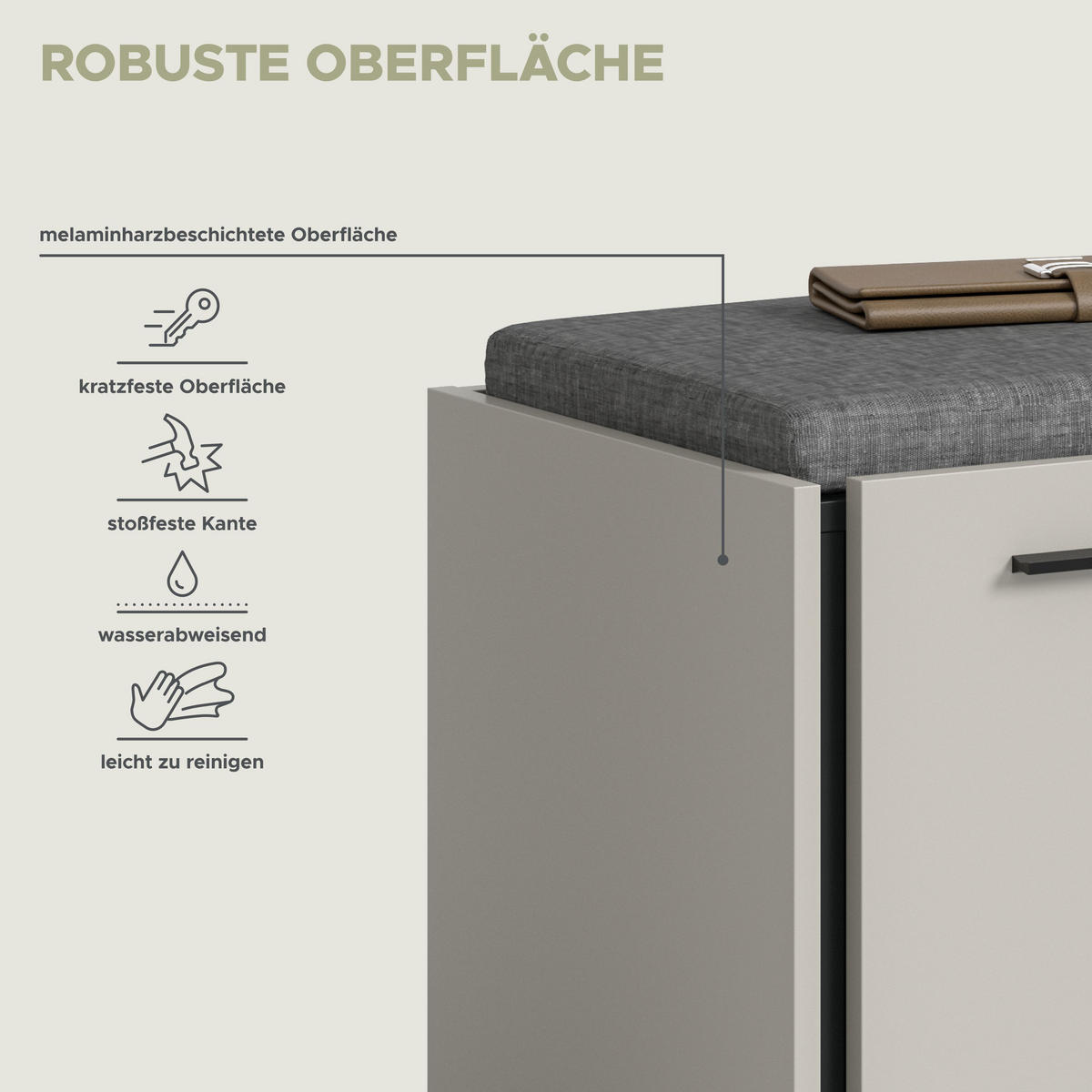 SITZBANK INKL. SITZKISSEN Emil Kaschmir 75/40/42 cm - Beige, Holzwerkstoff (75/42/40cm) - Xonox