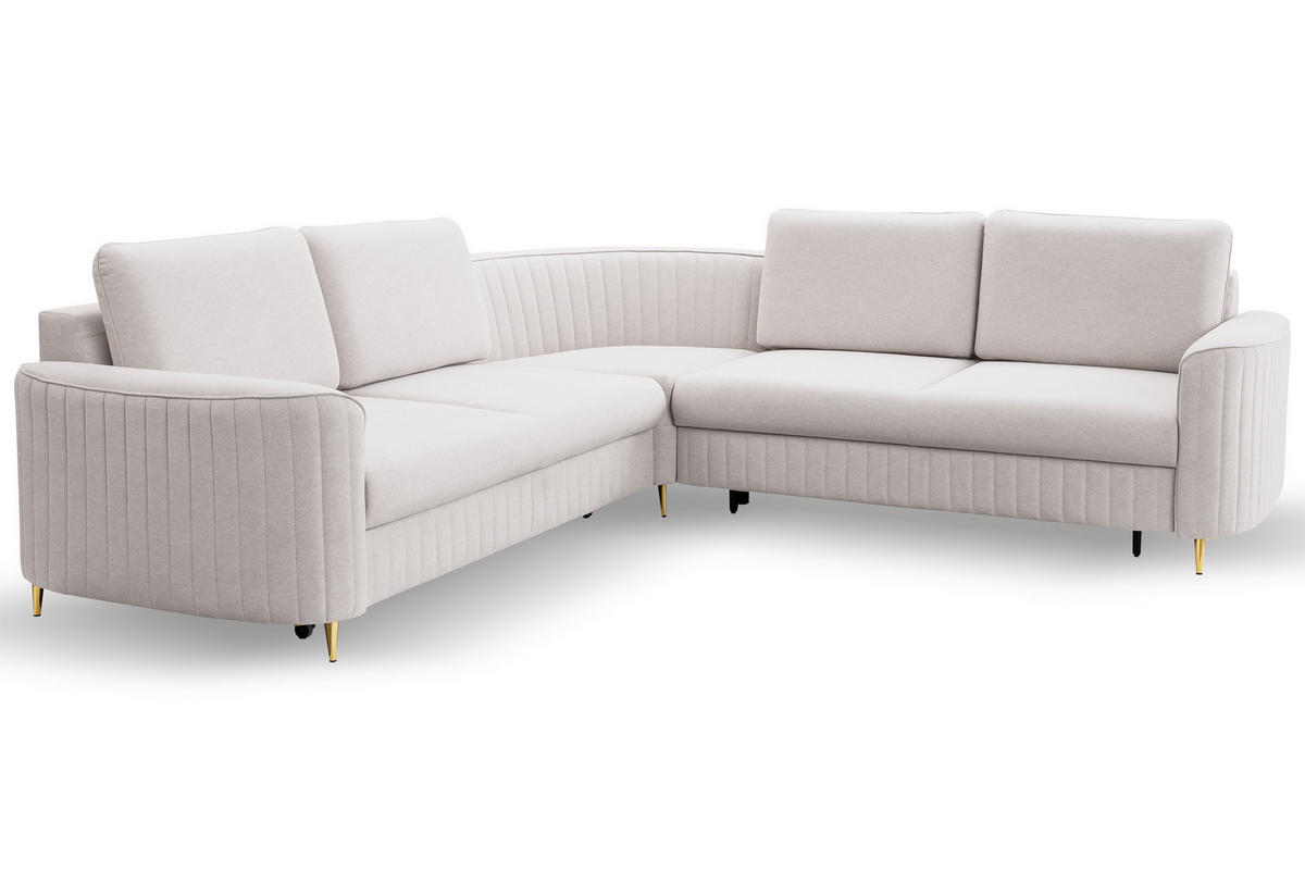 ECKSOFA VELA L-S Beige Velours-Stoff mit Schlaffunktion - Beige, Holz (251/251cm) - MASSENO