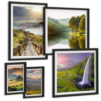 BILDER SET 5er Set - 50x50 cm & 20x30 cm & 40x60 cm Schwarzer Rahmen - Aquarell von grünen tropischen Blättern - Schwarz, Kunststoff (40/60cm) - TULUP