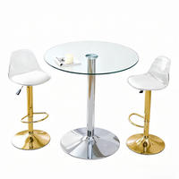 TISCHGRUPPE 3-tlg Glastisch 89 cm mit 2 Barhocker Drehbar Gold - Transparent/Goldfarben, Glas/Metall (49.5/50.5/52cm) - Raelunyi