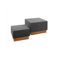 COUCHTISCH-SET NOME Schwarz Stein - Schwarz/Braun, Akazienholz/Stein (58/58/40cm) - KAWOLA