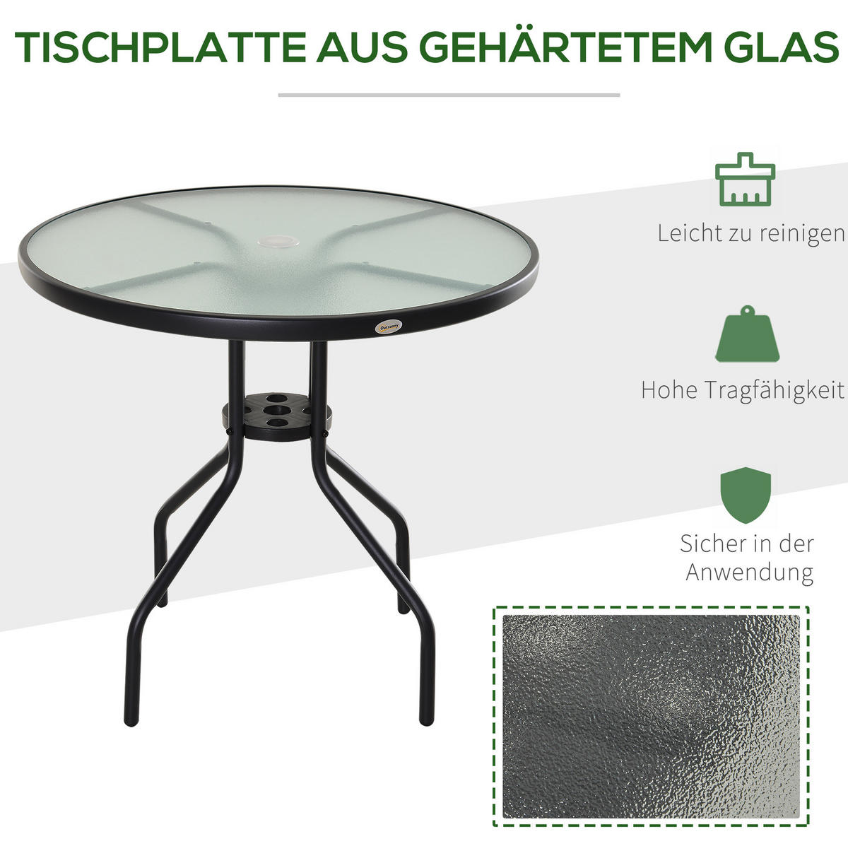 GARTENTISCH 80/80/72 cm schwarz aus Metall mit Schirmloch - Schwarz, Metall (80/80/72cm) - OKWISH