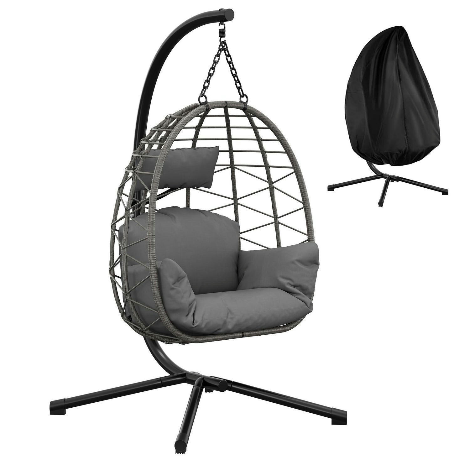HÄNGESESSEL mit Gestell Grau bis 150 kg belastbar - Grau, Naturmaterialien (59.5/1.5/115cm)