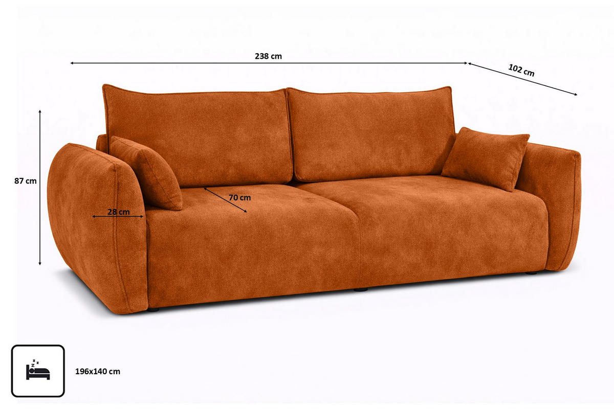 SOFA Mit Schlaffunktion Und Bettkasten, Veloursstoff Salvador, Braun, Zephira - Braun, Holz (238/87/102cm) - Kaiser Möbel