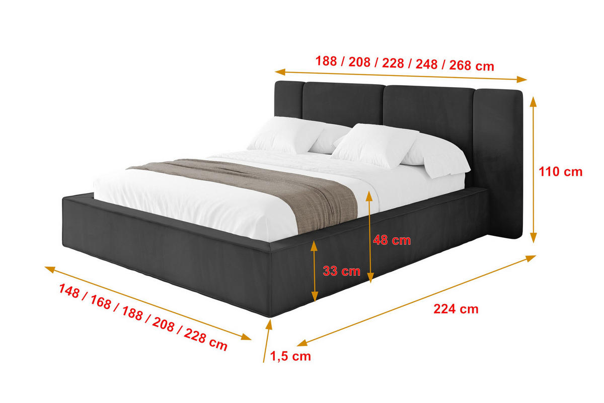 POLSTERBETT mit Bettkasten und Lattenrost, Bett mit Matratze H3/H4 - RIVO 120x200 Schwarz - Schwarz, Holzwerkstoff/Textil (120/200cm) - ALTDECOR