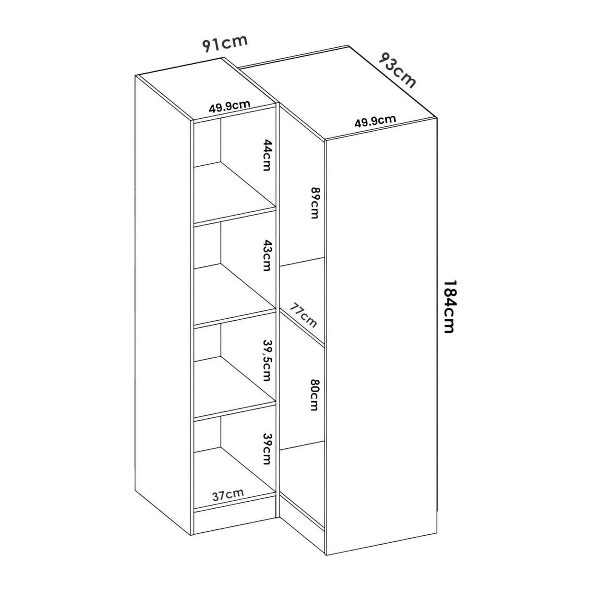 ECKKLEIDERSCHRANK Holz-Effekt Weiß 92.5x90.5h184 - Weiß, Holzwerkstoff (90.5/184/92.5cm) - DMORA