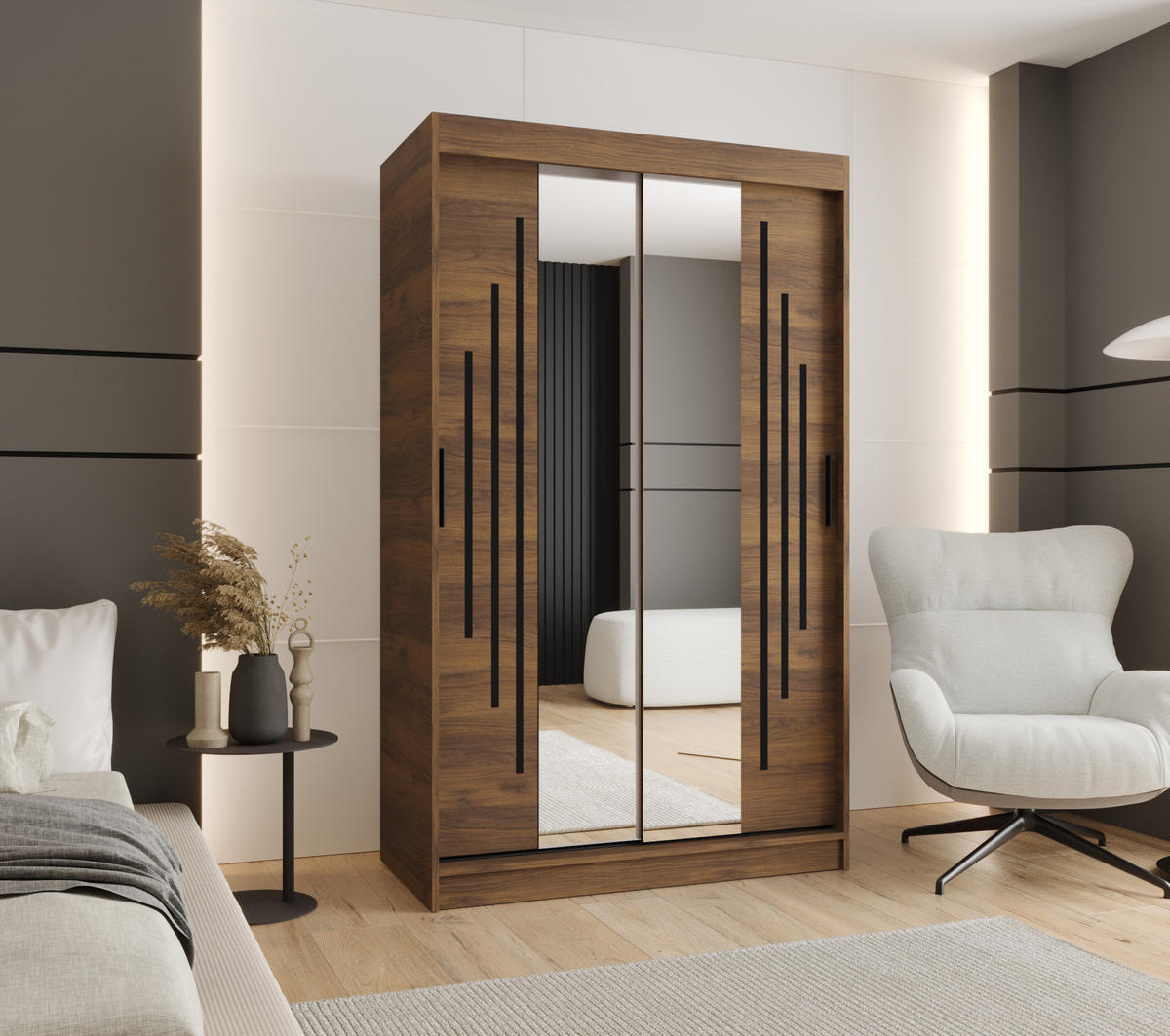 ŠATNÍ skříň s posuvnými dveřmi 200/120/62 2dveřová - černá/hnědá, dřevo/plast (120/200/62cm)