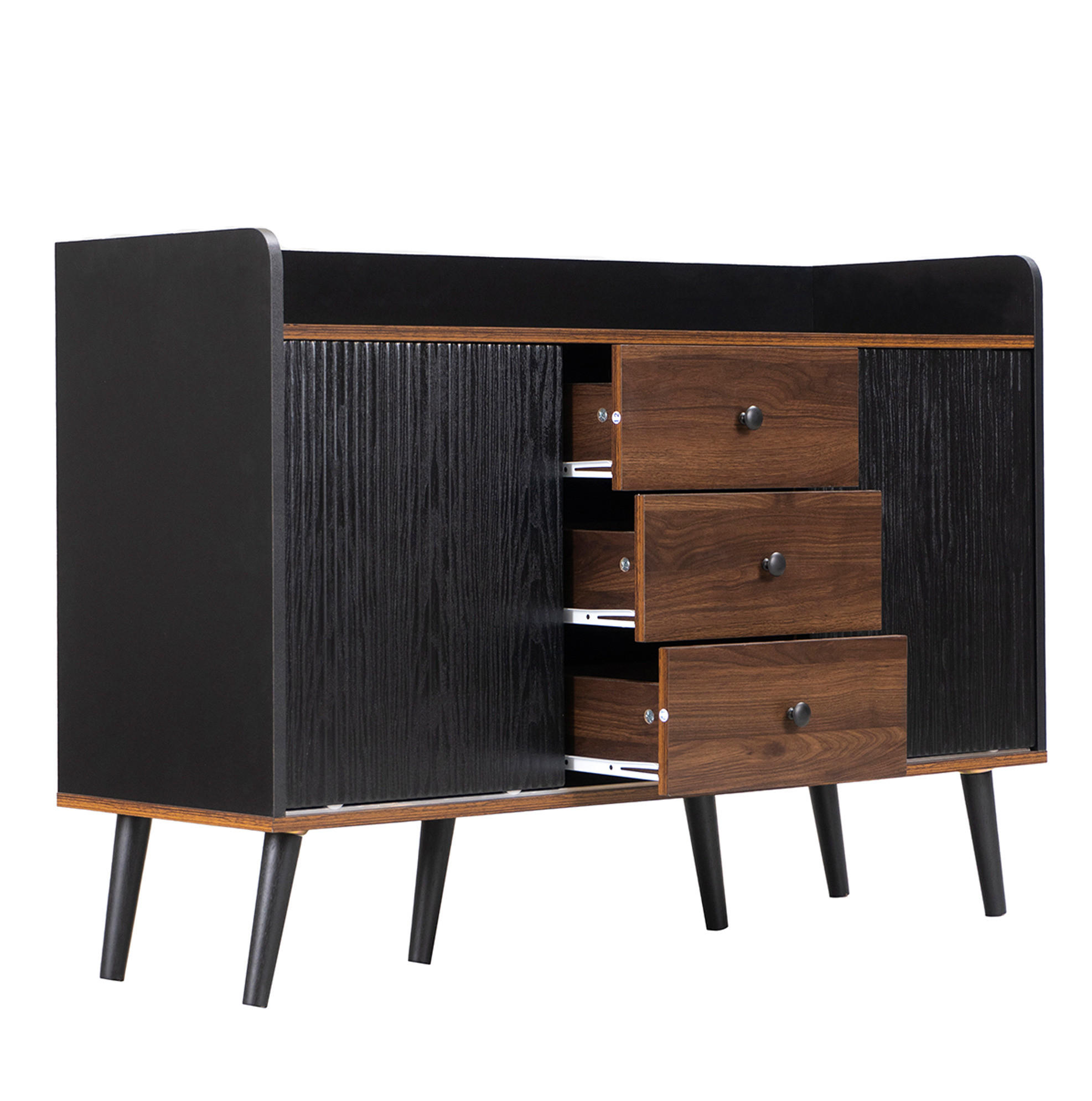 SIDEBOARD 117,5/40/80 cm in Schwarz/Holzfarben mit 3 Schubladen und Schiebetüren - Schwarz, Holzwerkstoff (117/80/40cm) - Flora Grace