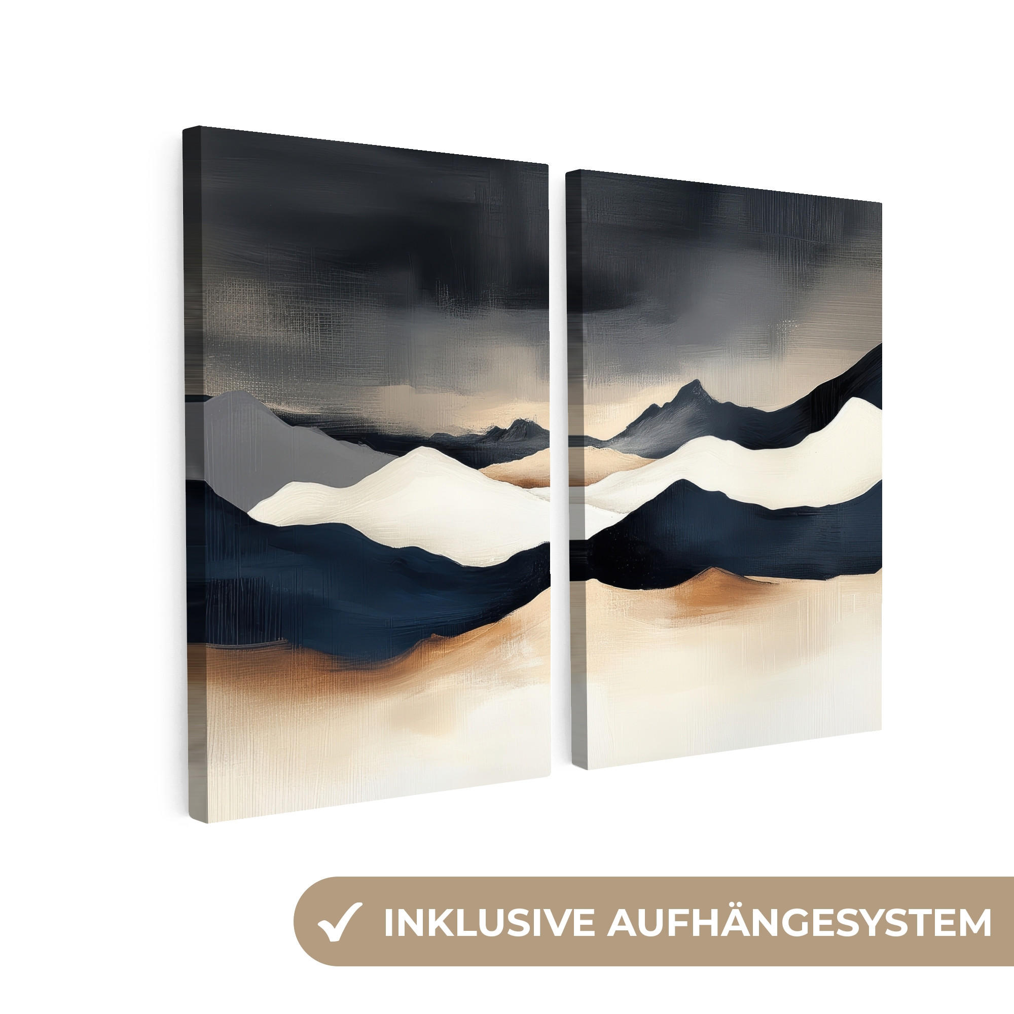 LEINWANDBILD 2er Set Landschaft - Abstrakt - Modern 160x120 cm - Dunkelblau, Textil (160/120cm) - MuchoWow