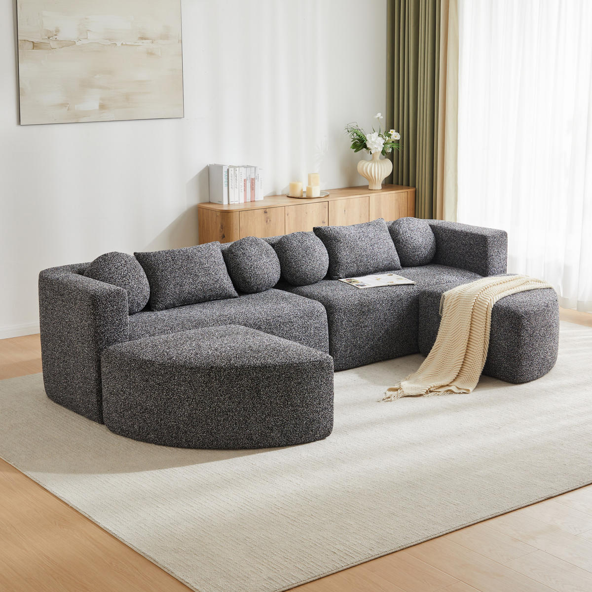 SCHLAFSOFA Schwarz Cloud Couch Chenille Schlaffunktion 292cm - Schwarz, Textil (165/68/292cm) - FLIEKS